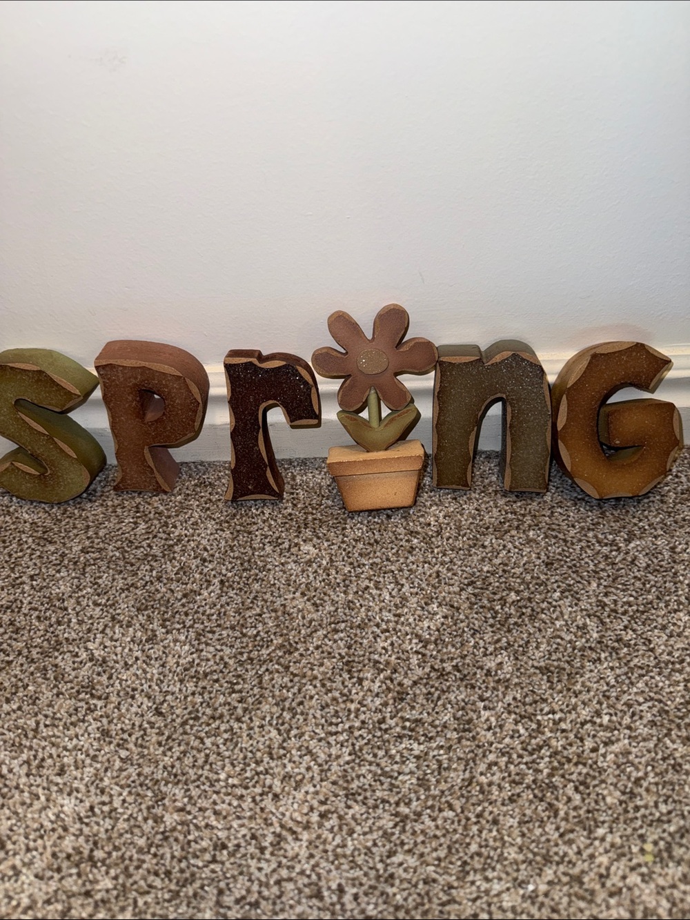 Rustic Spring Decorative Letter Set with Potted Flower - Brown/Green